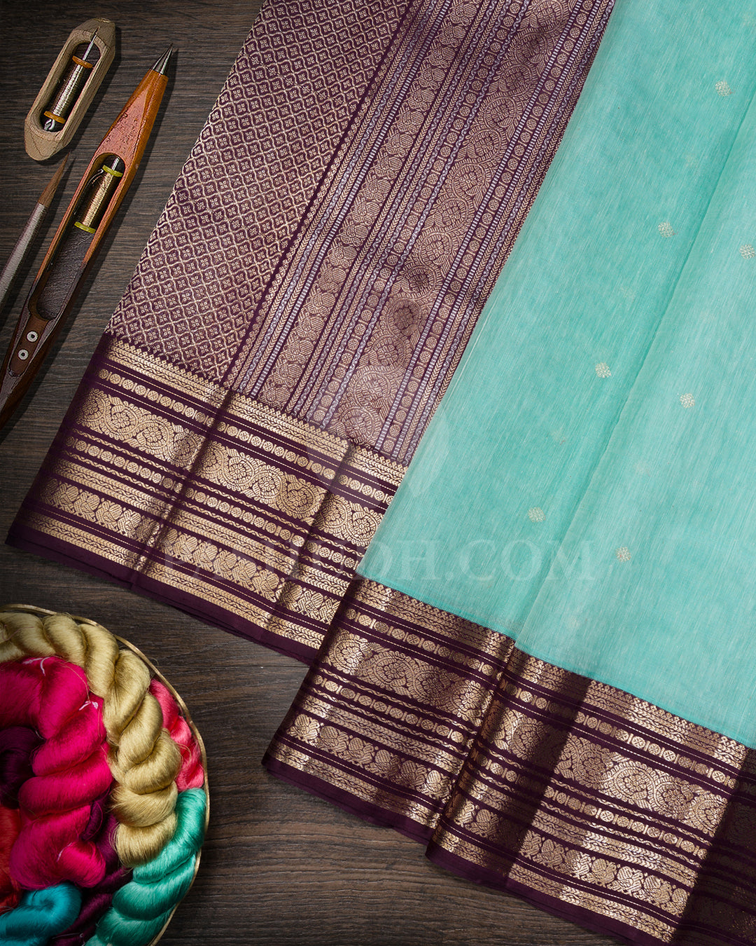 Light Mint With Betel Nut Lenin Kanjivaram Silk Saree-DA2