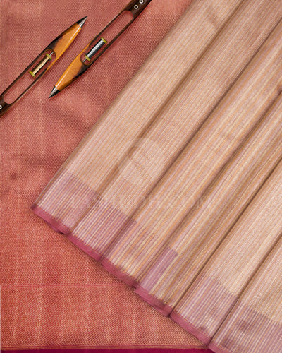 Golden Pink Organza Weave Kanjivaram Silk Saree - S714- View 3