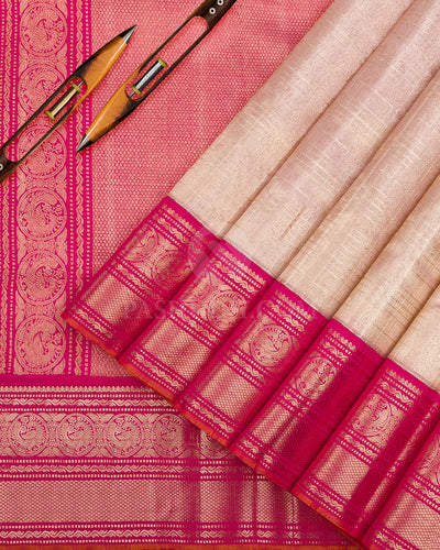 Gold & Rani Pink Kanjivaram Silk Saree - S1119(A) - View 2