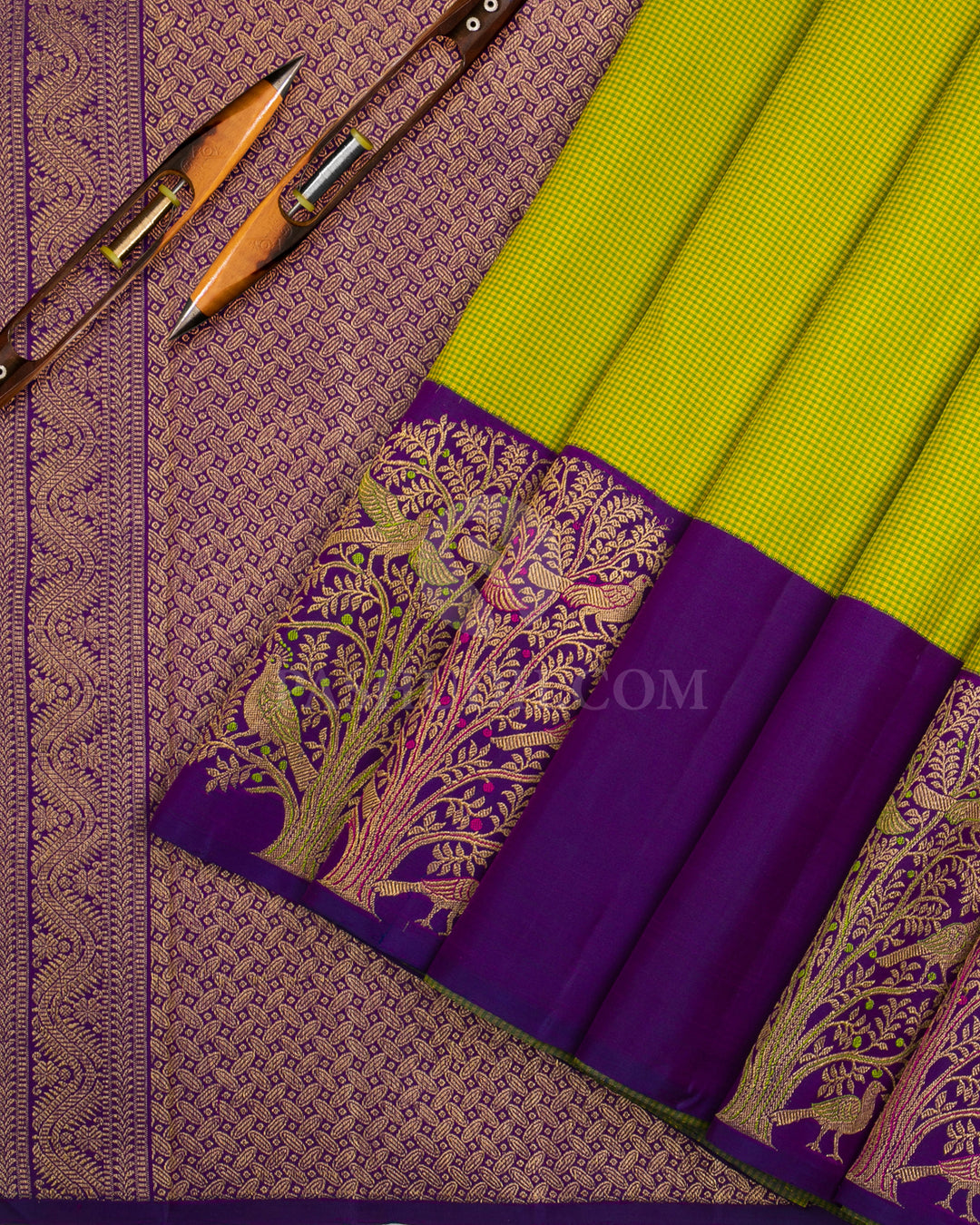 Green & Violet Kanjivaram Silk Saree - D14 - View 1