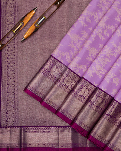 Lavender and Violet Pure Zari Kanjivaram Silk Saree - S751 - View 3