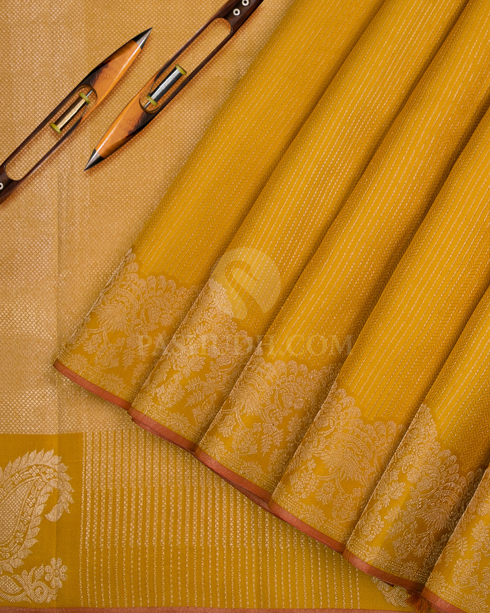 Pale Mustard Kanjivaram Silk Saree - D512(B) - View 1