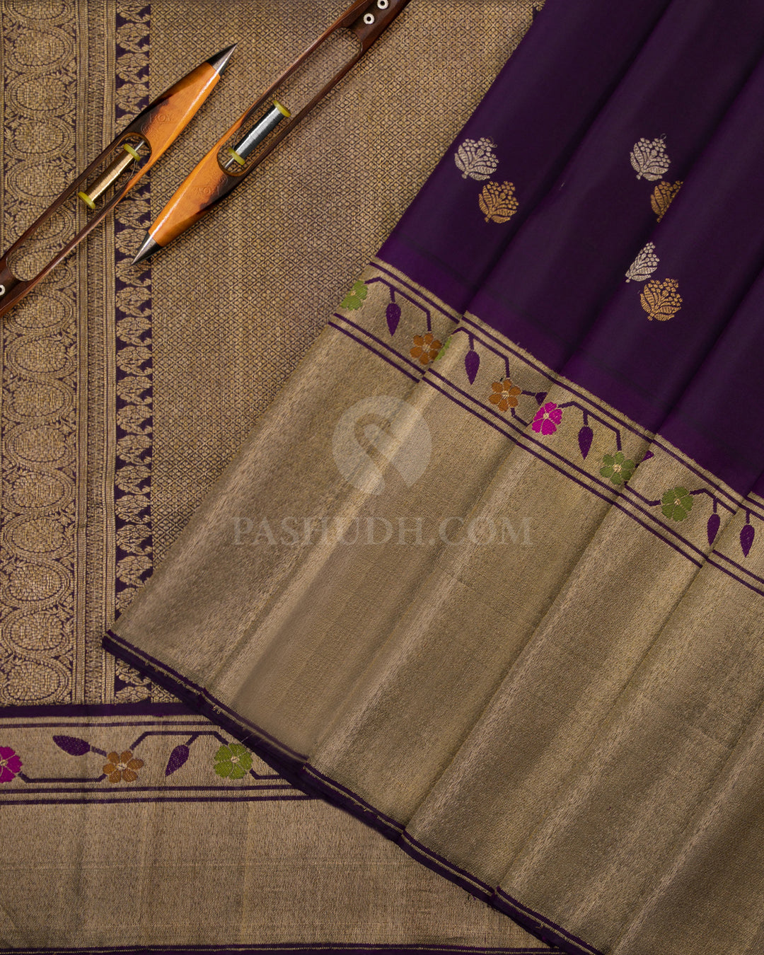 Dark Violet Pure Zari Kanjivaram Silk Saree - S730 - View 3