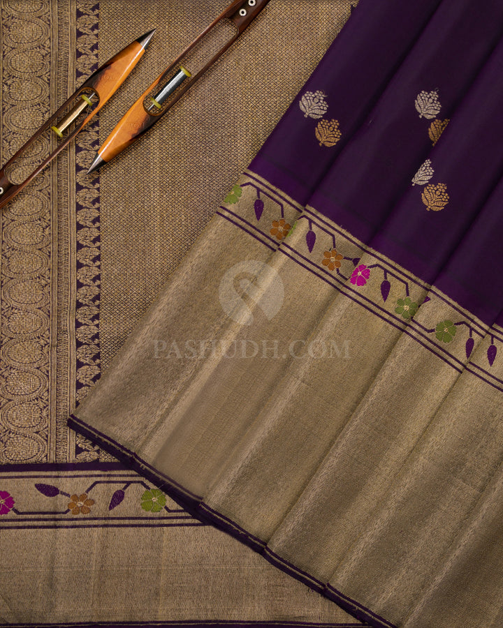 Dark Violet Pure Zari Kanjivaram Silk Saree - S730 - View 3