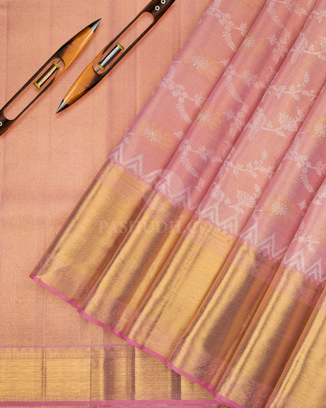 Pastel Pink Pure Zari Kanjivaram Silk Saree - S815 - View 3