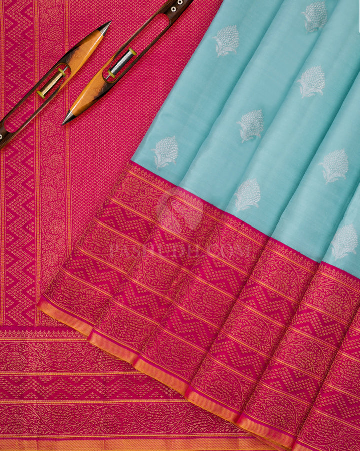 Sky Blue and Pink Zari Kanjivaram Silk Saree - S847 - View 3