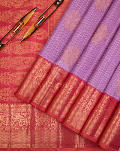 Lavender & Sunset Orange Kanjivaram Silk Saree - S1101(A) - View 2