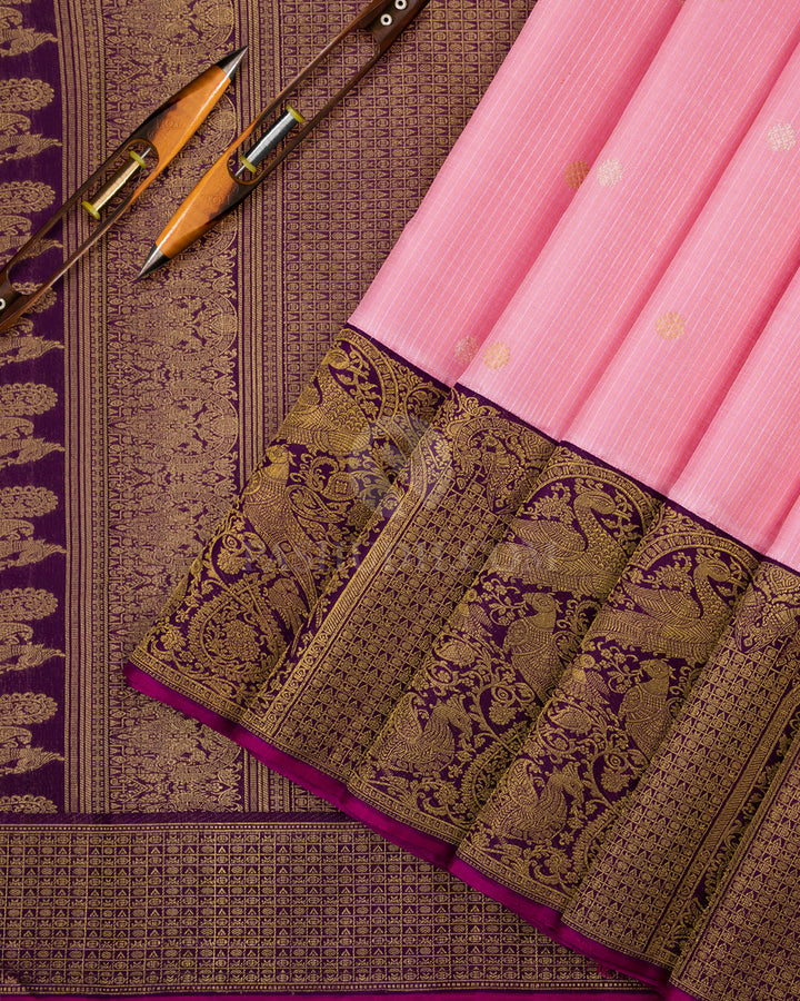 Baby Pink and Violet Pure Zari Kanjivaram SIlk Saree - P113 -View3