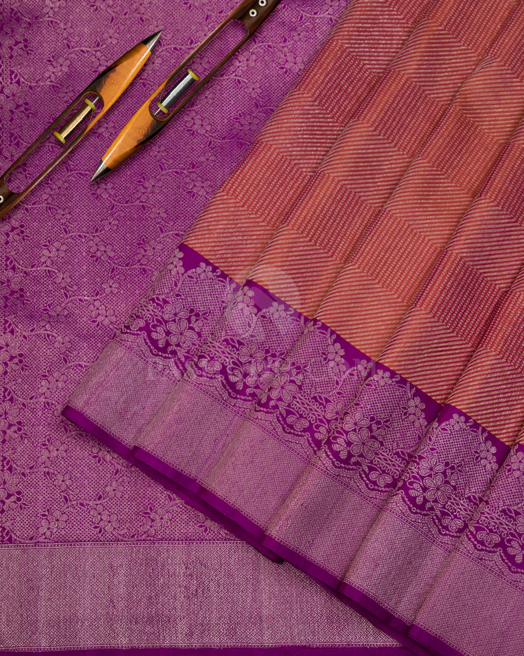 Honey & Purple Kanjivaram Silk Saree - S975 - View 2