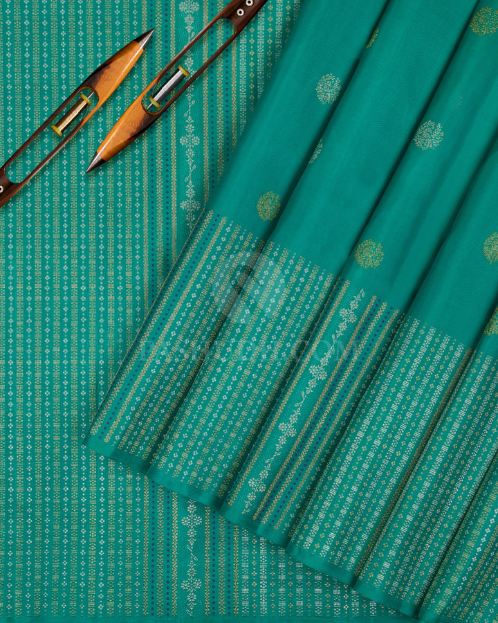 Sapphire Green Kanjivaram Silk Saree - S1148(A) - View 2