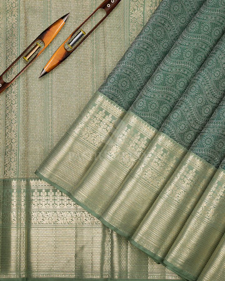 Forest Green & Sage Green Kanjivaram Silk Saree - D469