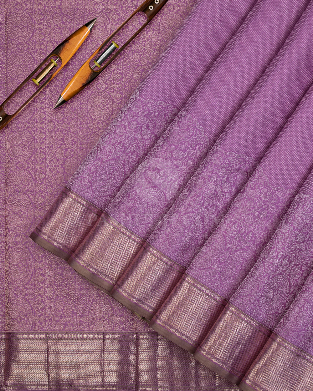 Lavender and Khaki Kanjivaram Silk Saree - DJ283(B) - View 1