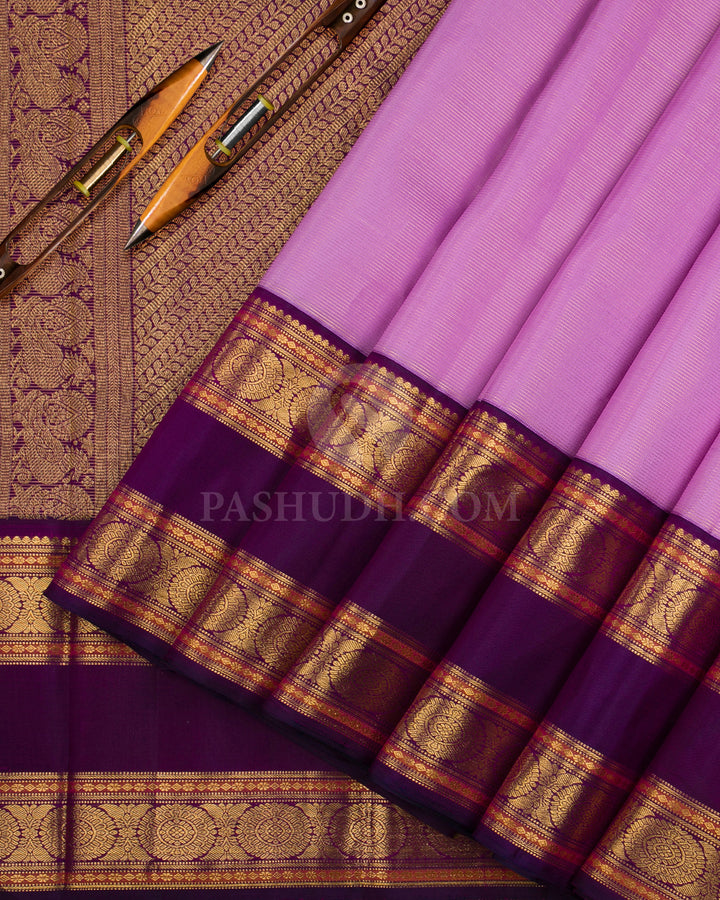 Lavender & Dark Violet Kanjivaram Silk Saree - D16 - View 1