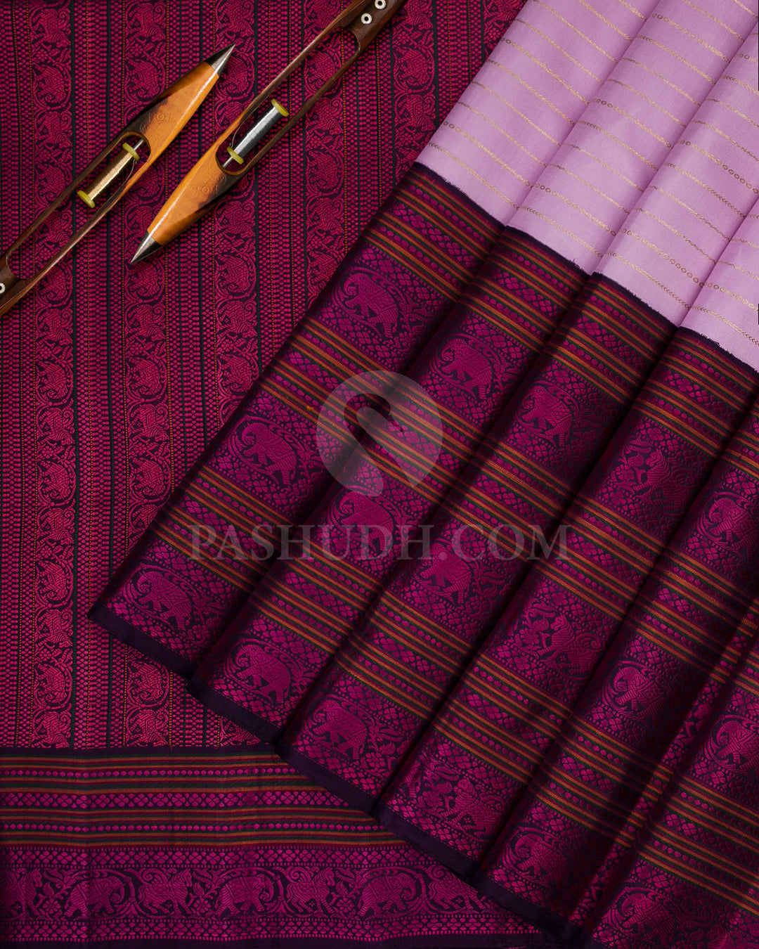 Lilac and Wine Pure Zari Kanjivaram Silk Saree - S716 - View 3