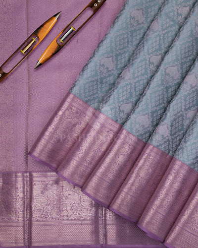 Pastel Blue and Lavender Kanjivaram Silk Saree - D456 - View 2