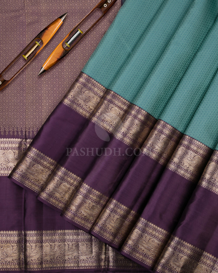 Turquoise and Grape Kanjivaram Silk Saree - D438 -View 2