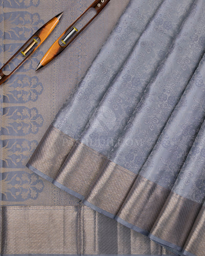 Silver Grey Kanjivaram Silk Saree - DT201 - View 2