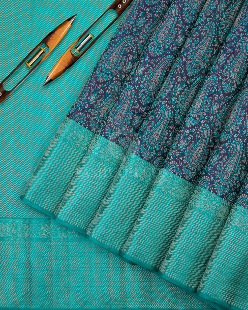 Navy Blue & Anandha Kanjivaram Silk Saree - D441 - View 1