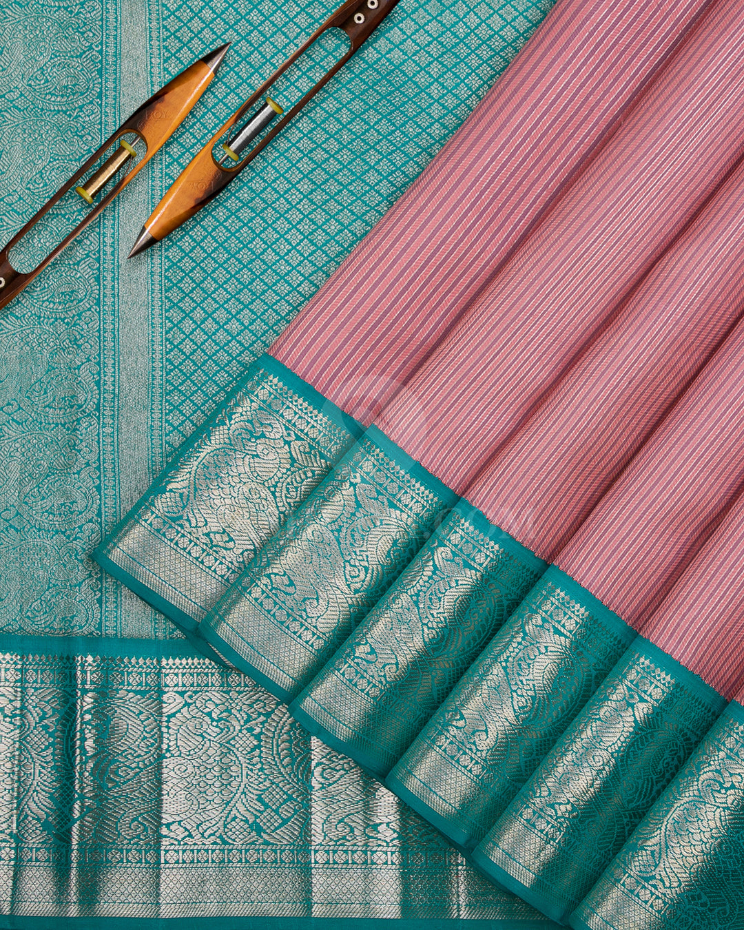 Lavender, Pink & Anandha Blue Kanjivaram Silk Saree - S1129(A) - View 2