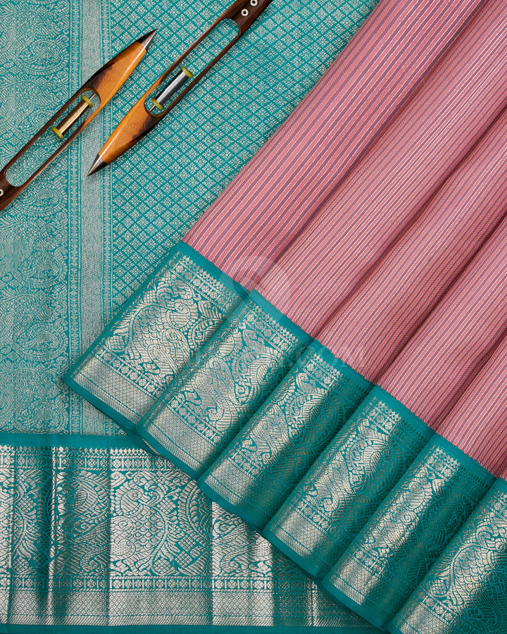 Lavender, Pink & Anandha Blue Kanjivaram Silk Saree - S1129(A) - View 2