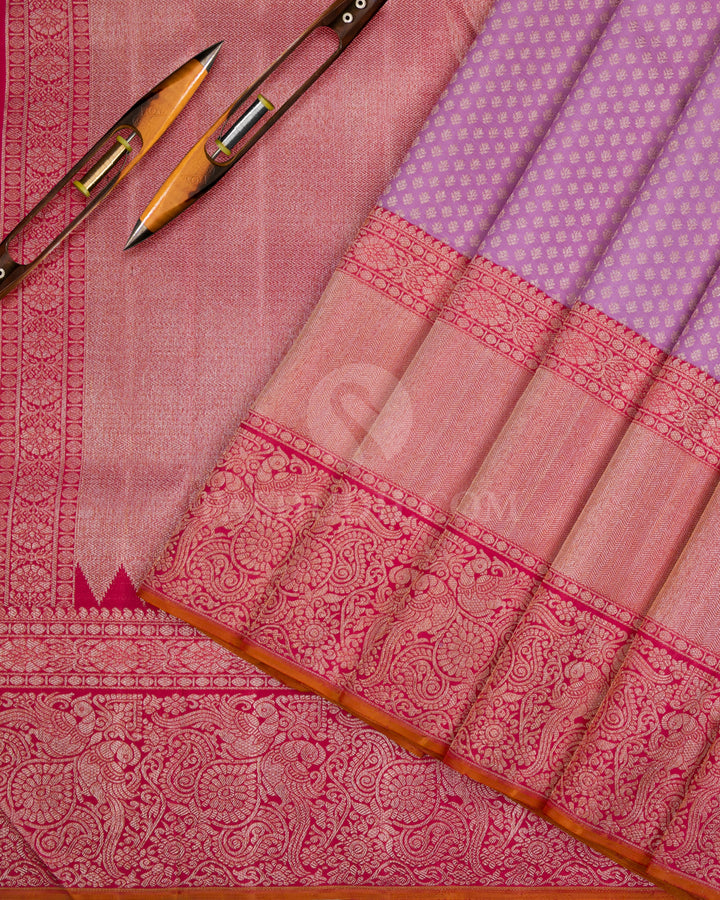 Lavender & Watermelon Pink Kanjivaram Silk Saree - S1077(A) - View 2