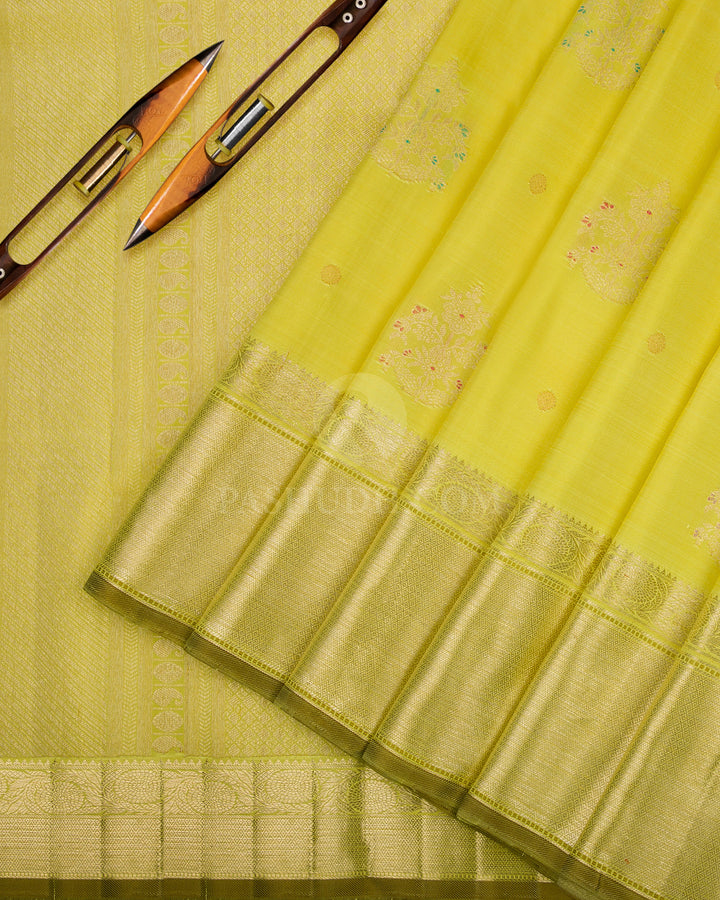 Lime Green Kanjivaram Silk Saree - S886 - View 3