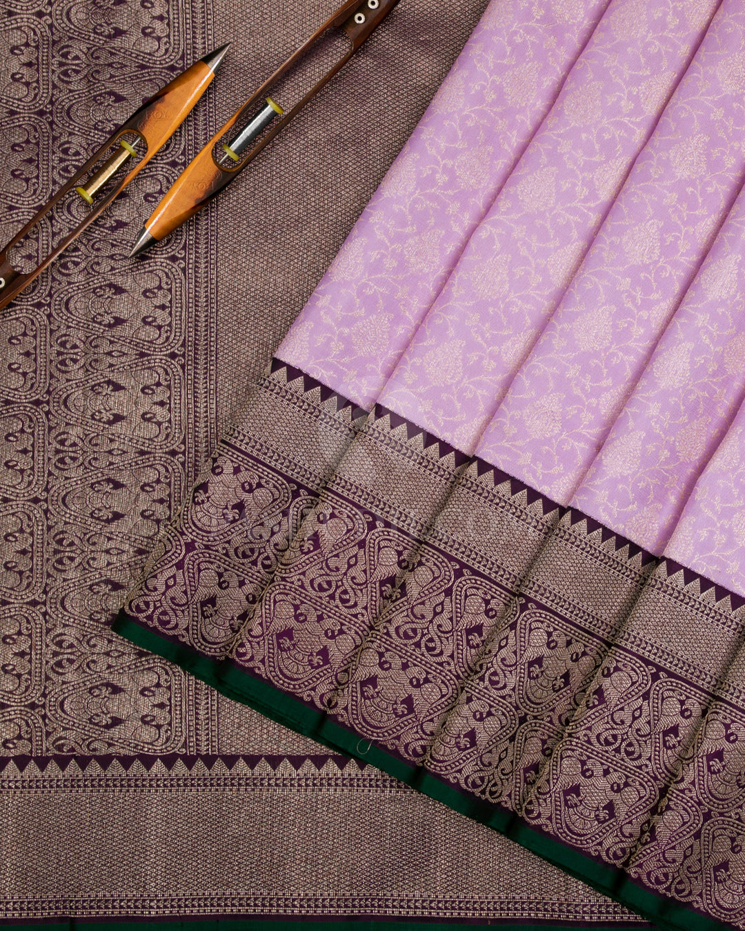 Lilac & Purple Kanjivaram Silk Saree - S1019(B) - View 2