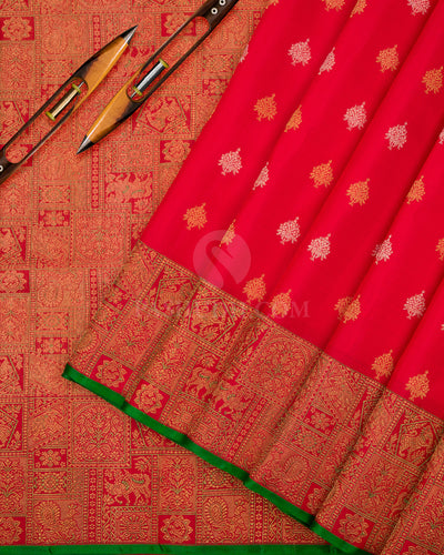 Deep Red Pure Zari Kanjivaram Silk Saree - P112 - View 3
