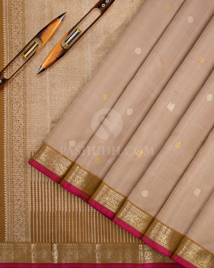 Beige & Moss Green Kanjivaram Silk Saree - S1122(A) - View 2