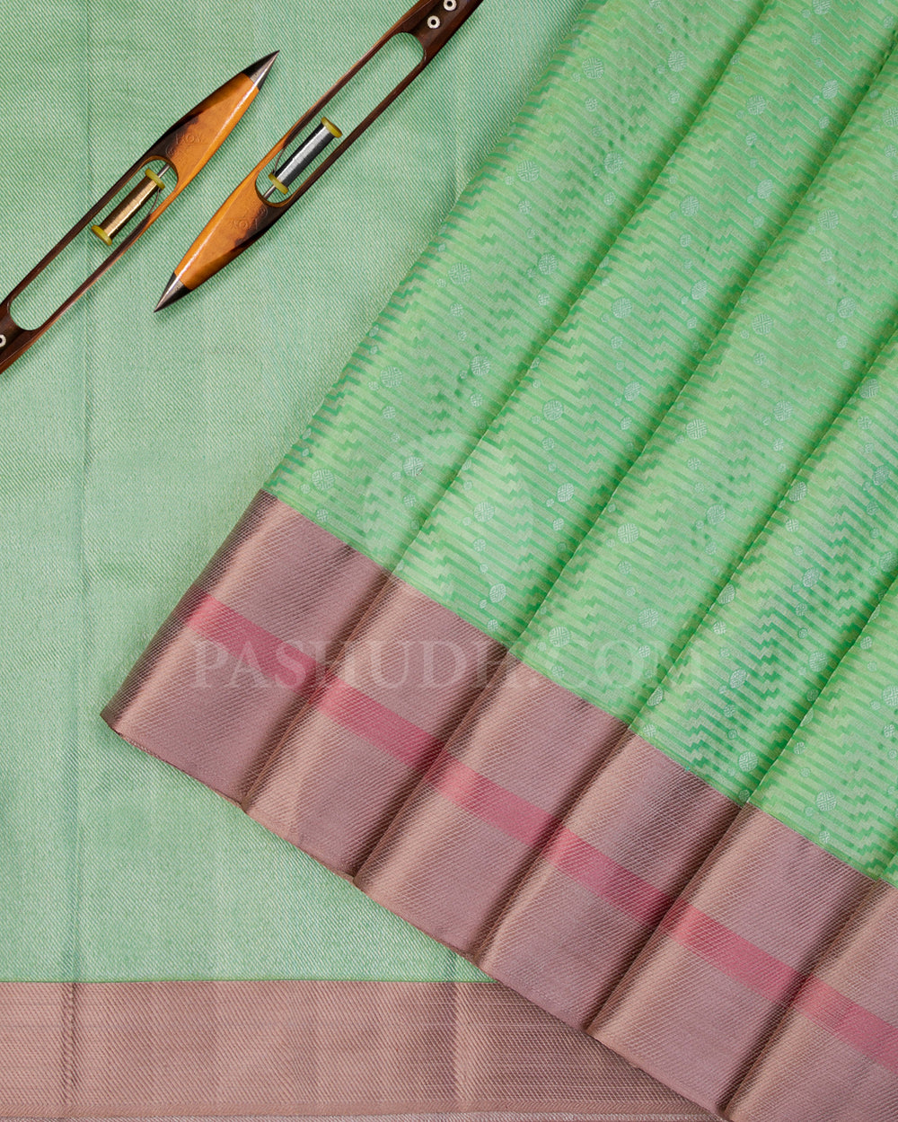 Rexona Green and Mild Chocolate Brown Kanjivaram Silk Saree - D536(C) - View 1