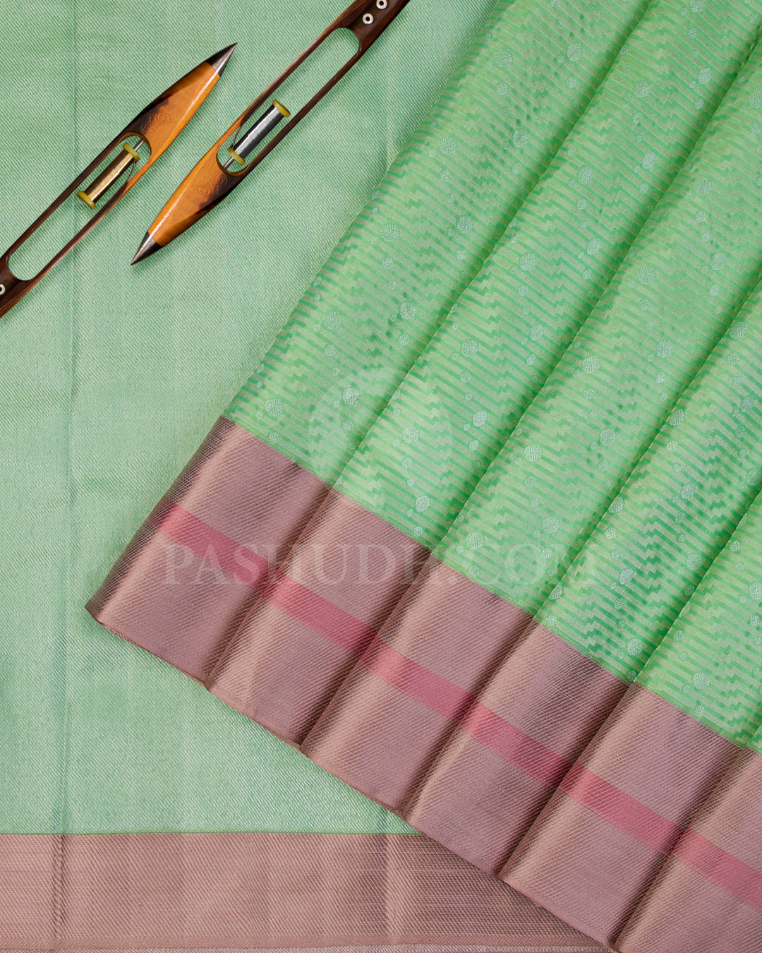Rexona Green and Mild Chocolate Brown Kanjivaram Silk Saree - D536(C) - View 1