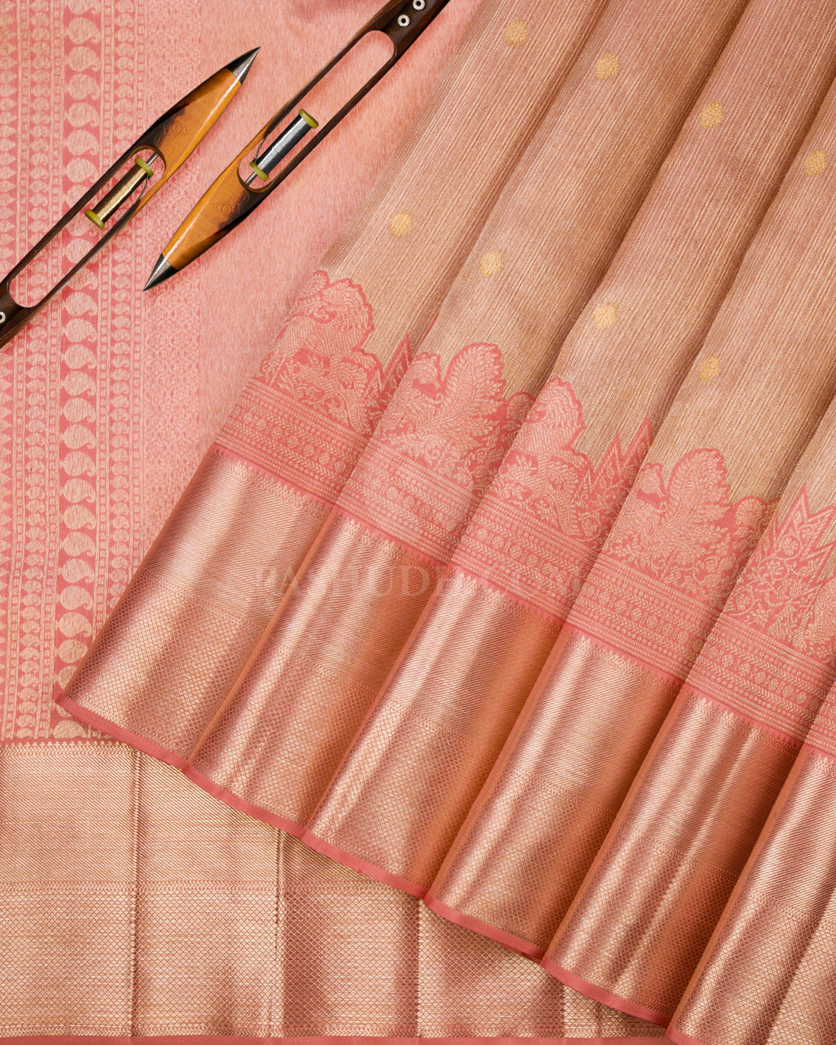 Peachy Pink Kanjivaram Silk Saree - S856 - View 3