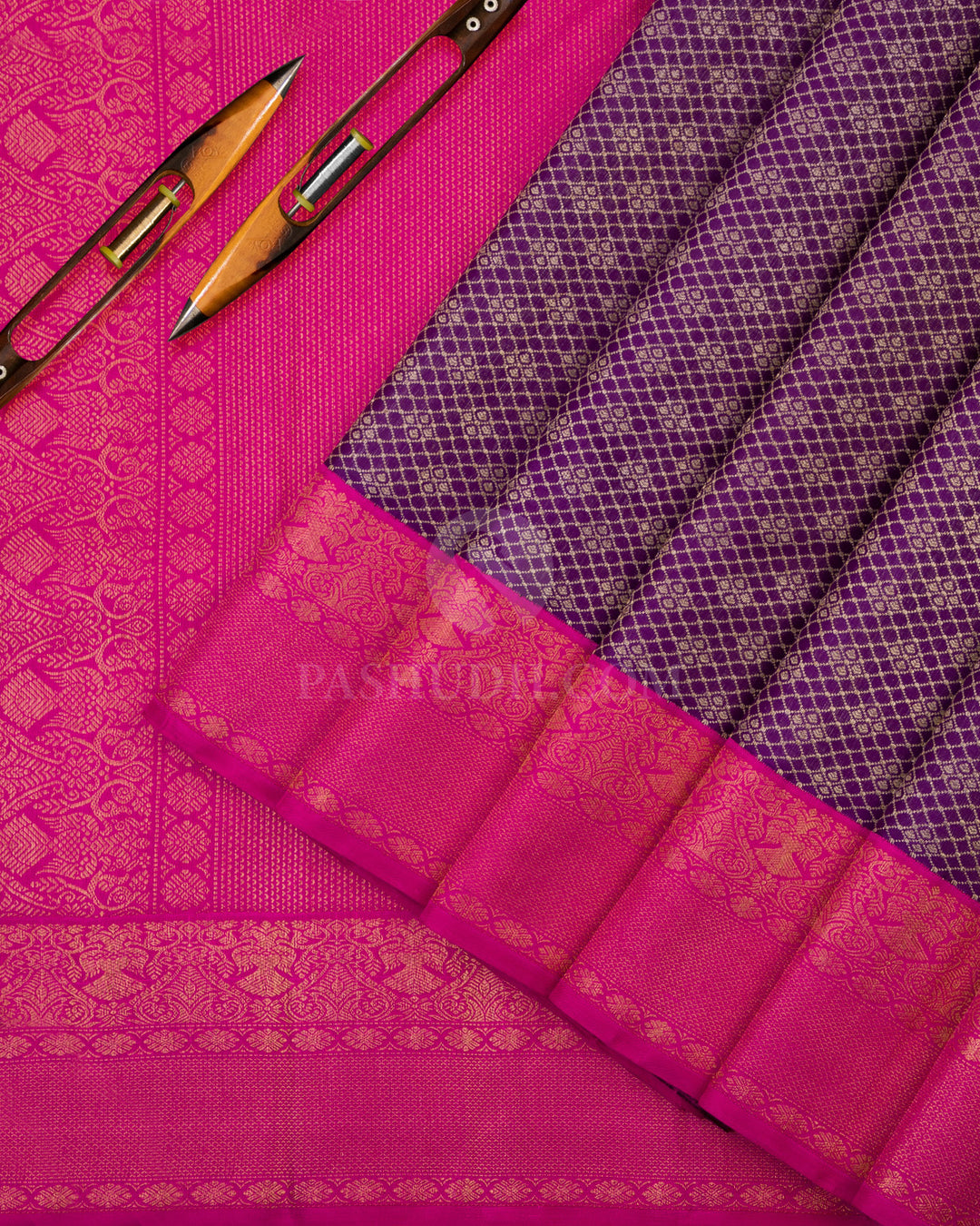 Indigo and Rose Pure Zari Kanjivaram Silk Saree - S732 - View 3