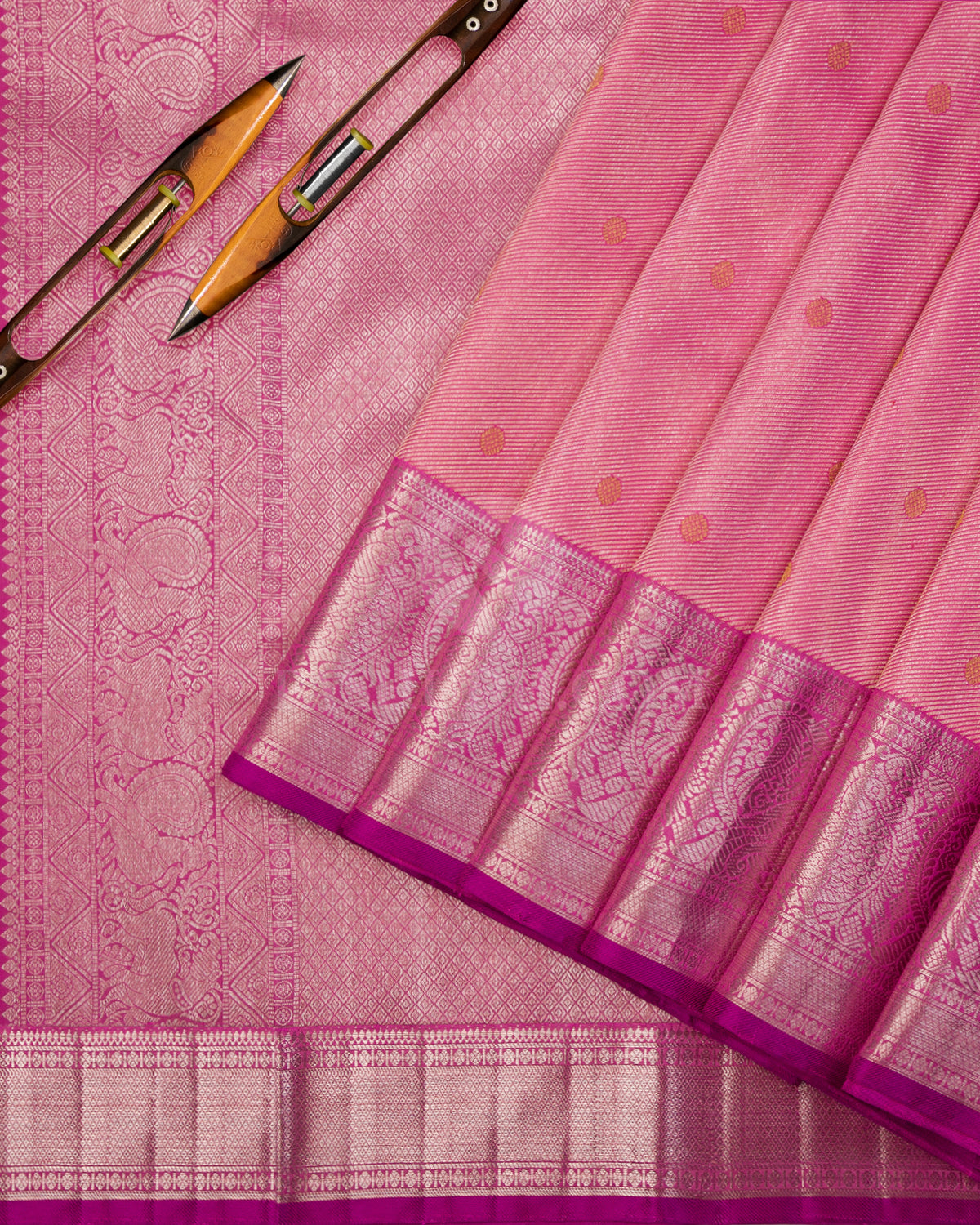 Onion Pink Shot Kanjivaram Silk Saree - S1032(A) - View 2