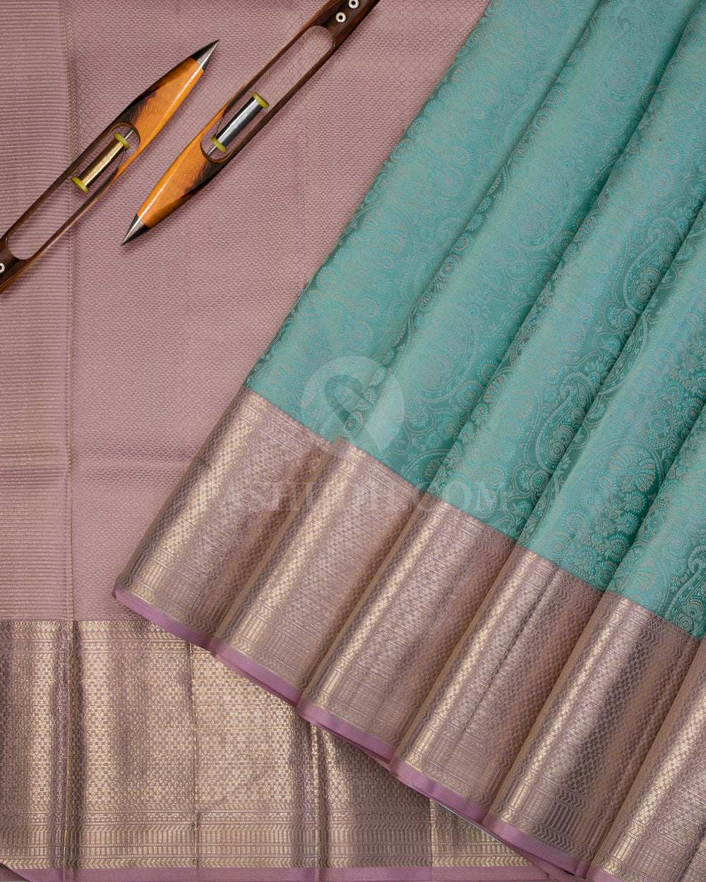 Sag Green and Old Rose Kanjivaram Silk Saree - DJ285(A) - View 1
