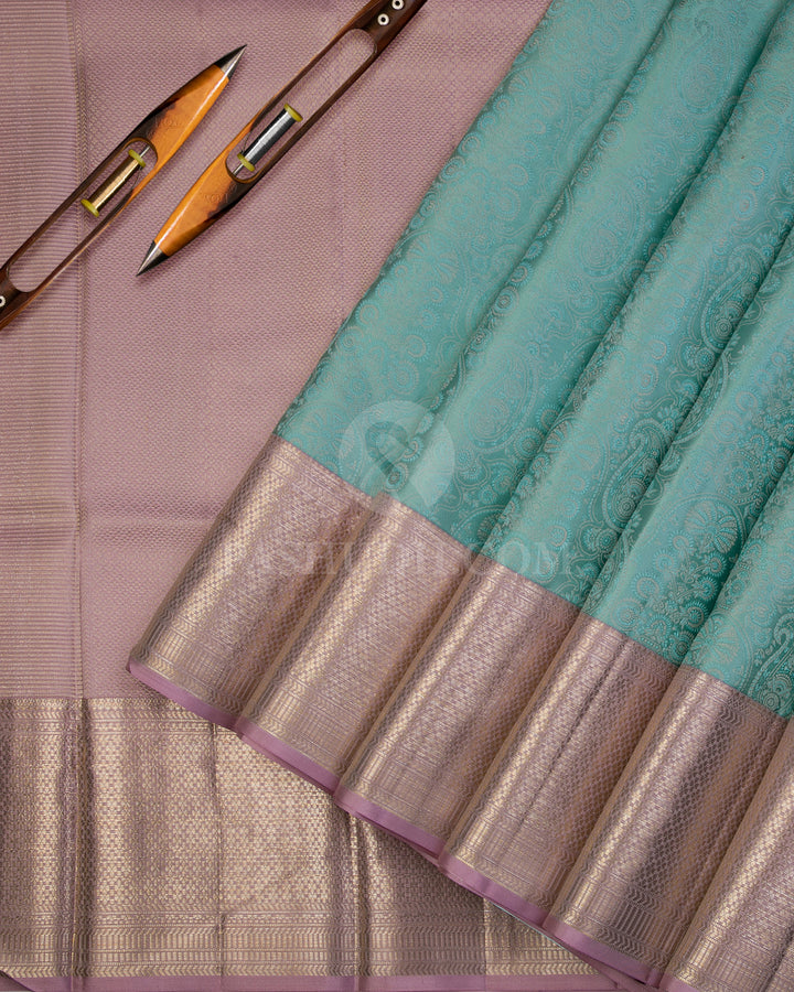 Sag Green and Old Rose Kanjivaram Silk Saree - DJ285(A) - View 1