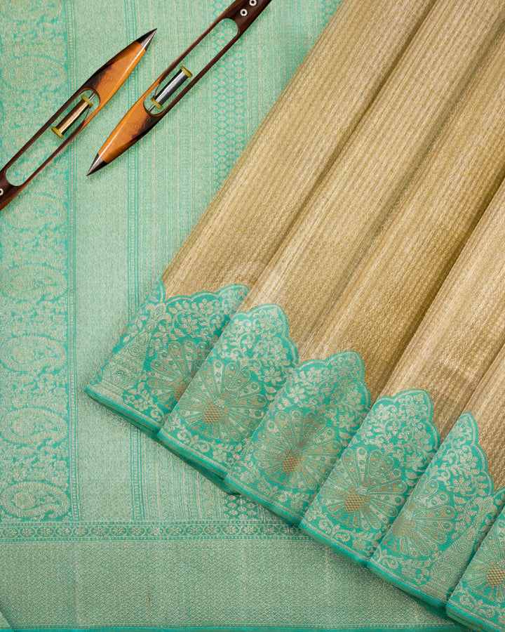 Golden and Ananda Blue Pure Zari Kanjivaram Silk Saree - S786 - View 3