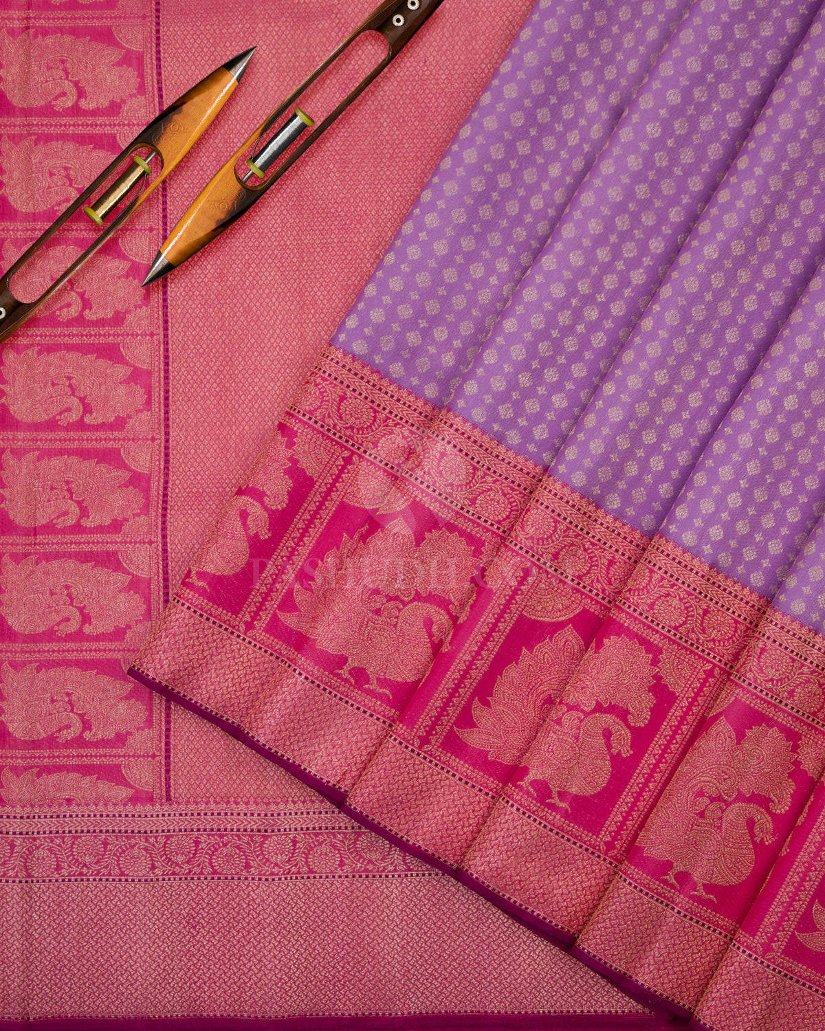 Dark Lavender & Pink Kanjivaram Silk Saree - S755- View 3