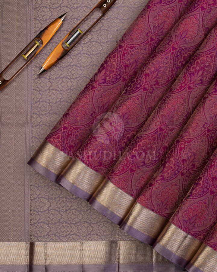 Maroon & Mauve Kanjivaram Silk Saree -  DJ251 -View 2