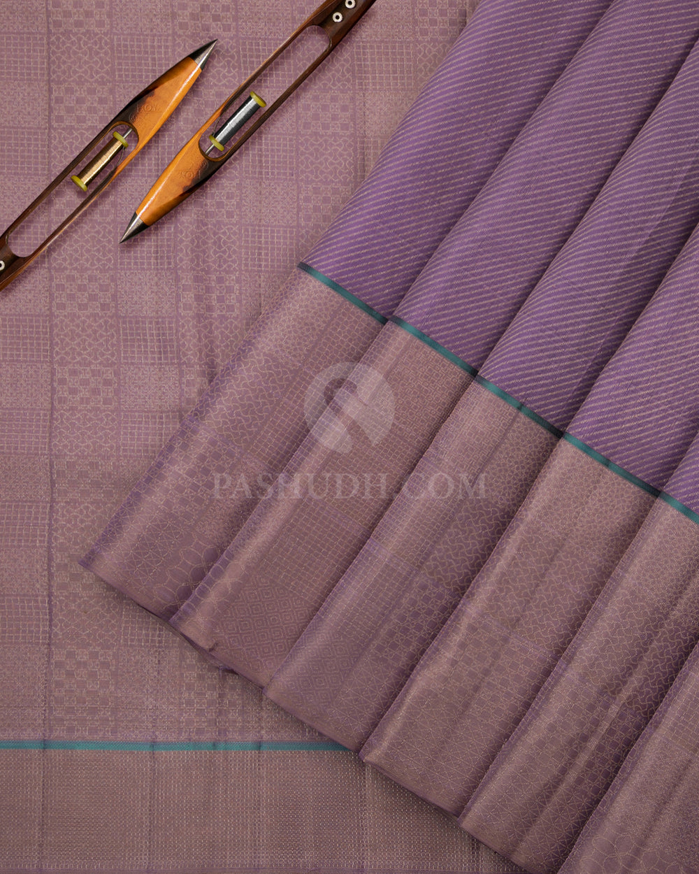 Light Purple and Light Brown Kanjivaram Silk Saree - DJ199 -View 2