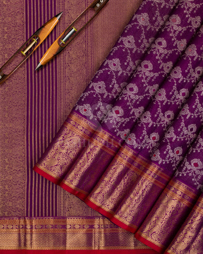Purple & Green Kanjivaram Silk Saree - S1140(A) - View 2