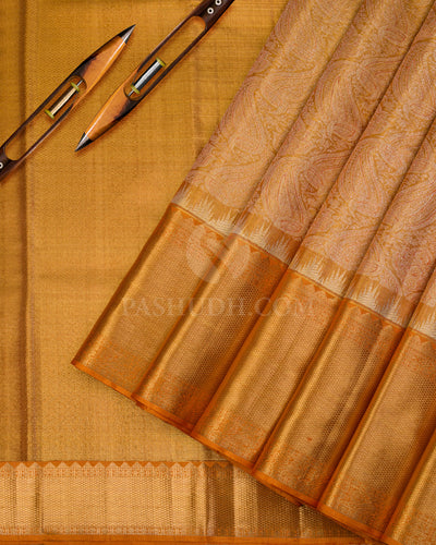 Golden Orange Tissue Kanjivaram Silk Saree - S986  - View 2