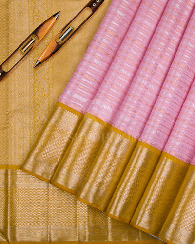 Baby Pink & Tuscany Yellow Kanjivaram Silk Saree - S1016(B) - View 2