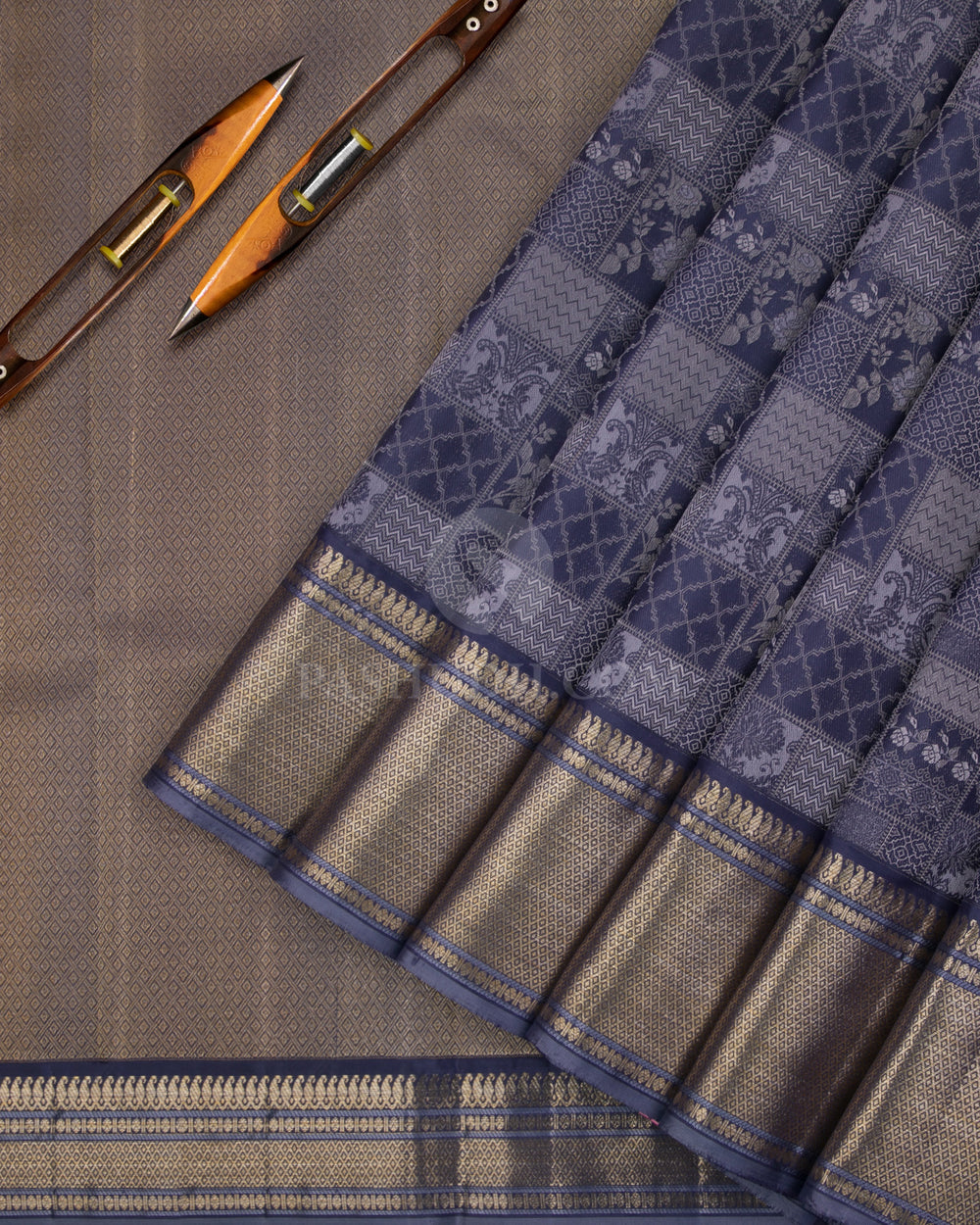 Grey Kanjivaram Silk Saree - DJ209 - View 2