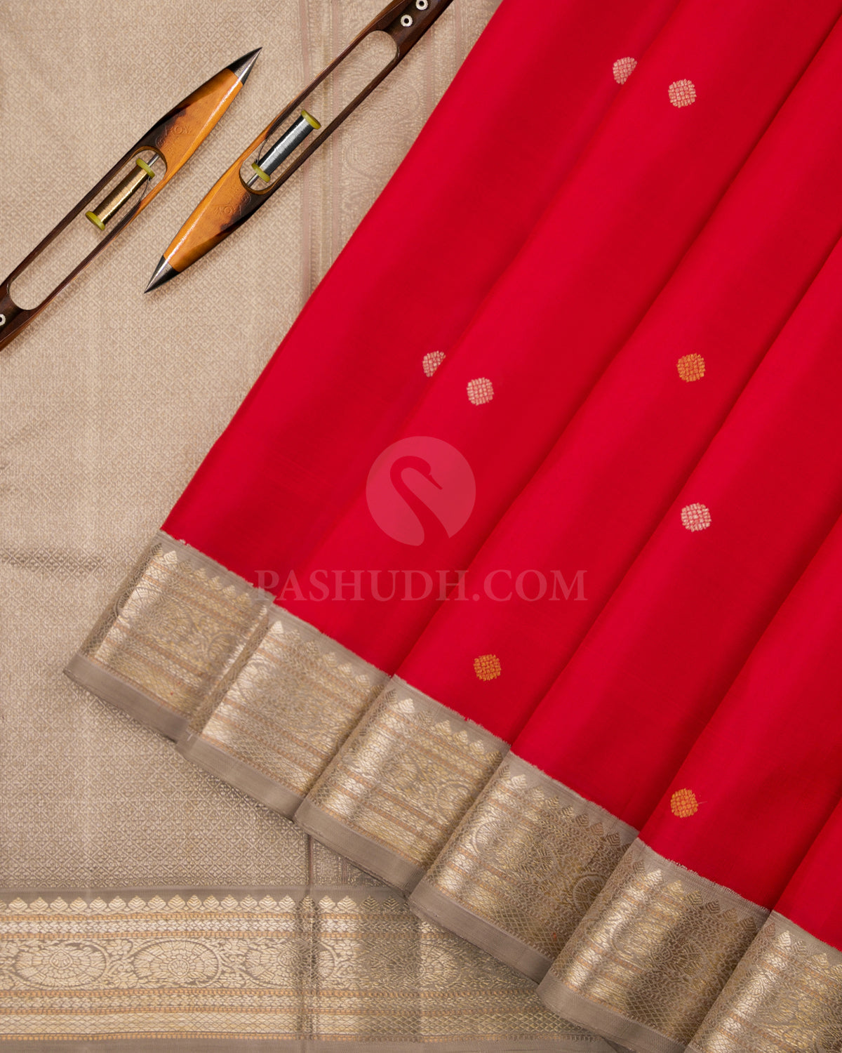 Dark Red & Grey Kanjivaram Silk Saree - S770 - View 3