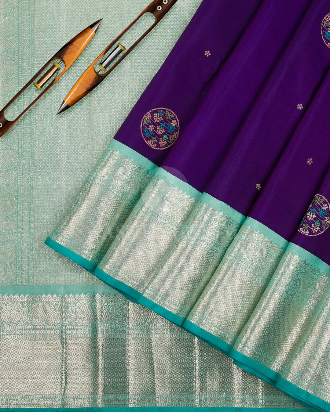 Royal Blue & Sky Blue Kanjivaram Silk Saree - S1127(A) - View 2