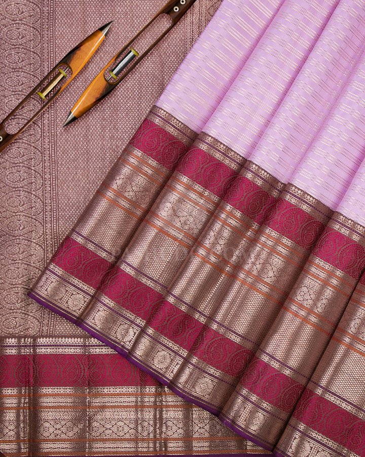 Lilac & Chocolate Brown Kanjivaram Silk Saree - S882 - View 3