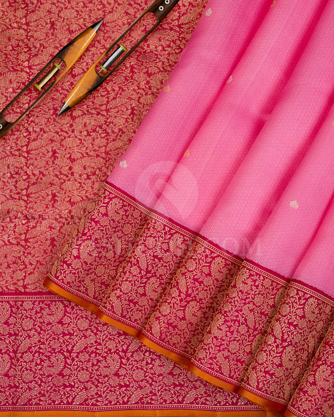 Rose Pink And Maroon Kanjivaram Silk Saree - S1181(A) - View 2