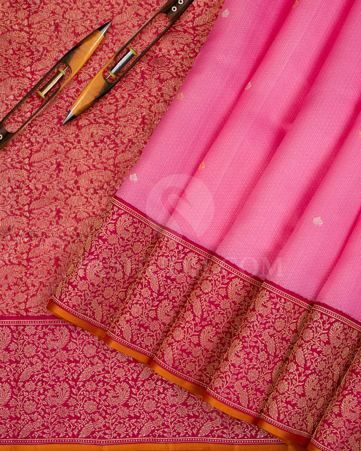 Rose Pink And Maroon Kanjivaram Silk Saree - S1181(A) - View 2