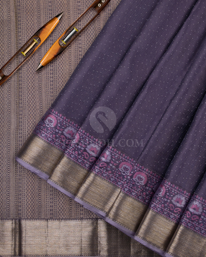 Dark Indigo and Lavender Kanjivaram Silk Saree - DT193 -View 2